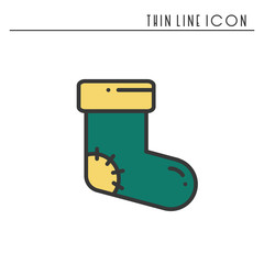 Christmas socks thin line icon. New Year celebration outline decorated pictogram. Xmas winter element. Vector simple flat linear design. Logo illustration. Silhouette symbols. Socks.
