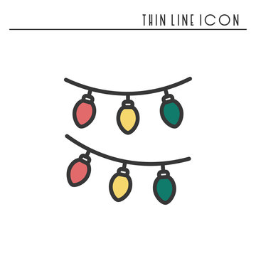 Christmas garland thin line icon. New Year celebration outline decorated pictogram. Xmas winter element. Vector simple flat linear design. Logo illustration. Silhouette symbols. Garland flag.