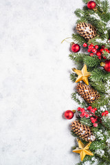 Christmas background. with fir tree and decorations.