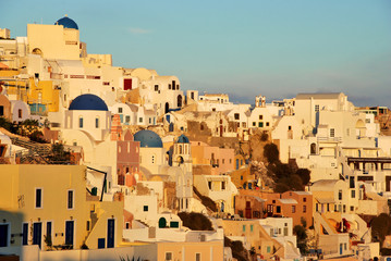 Typica architecture in Oia a small town in Santorini Island, Greece