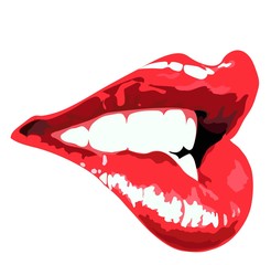 Abstract red lips. Open Mouth with bold color paint flow. Idea for business visit card, typography vector.Stylish salon look.Perfect for invitation, greeting card, poster, print etc.