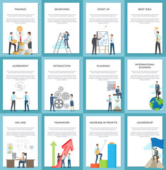 Obraz na płótnie Canvas Business Posters Depicting Hard-Working Employees