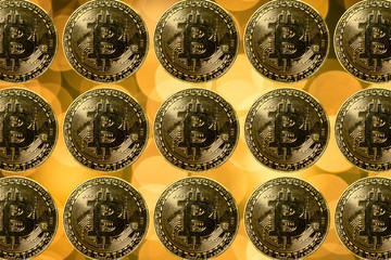 Golden bitcoin money background with beautiful bokeh