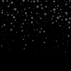 Christmas winter black background with Christmas falling snowflakes. White elegant snowfall Christmas background. Happy New Year card design for holiday, winter Xmas decoration. Vector illustration