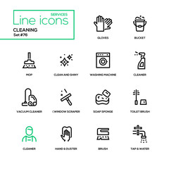 Fototapeta premium Cleaning - line design icons set