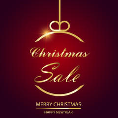 Christmas sale background with gold text and Christmas ball. Vector