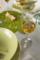 Glasses of wine with table setting