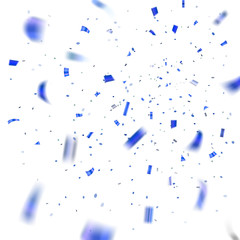 Blue confetti explosion celebration isolated on white background. Falling confetti. Abstract decoration party, birthday celebrate or Christmas, New Year confetti decor. Vector illustration