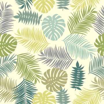 Tropical palm leaves vector seamless pattern