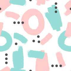 Seamless pattern with watercolour brush strokes and round dots. Grunge, sketch, watercolor, spray, graffiti.