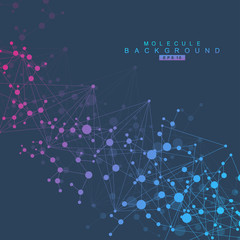 Structure molecule and communication. Dna, atom, neurons. Scientific concept for your design. Connected lines with dots. Medical, technology, chemistry, science background. Vector illustration.