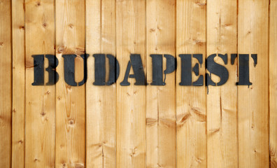 Budapest label on wooden cargo box