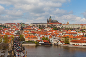 Fototapeta na wymiar Panoramic view of Charles bridge, Prague castle and Vltava river in Prague, Czech Republic