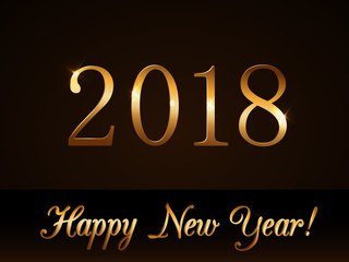 Happy New Year background. Gold numbers 2018 card. Christmas design with light, sparkle. Symbol of holiday, celebration. Luxury golden texture Vector illustration