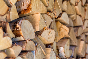 Stack of firewood, close-up