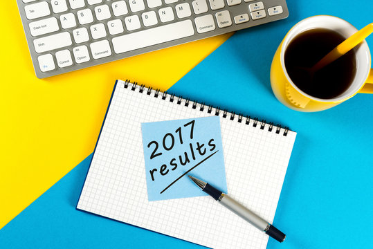 2017 results - note at blue and yellow workplace with coffee. Time to annual review