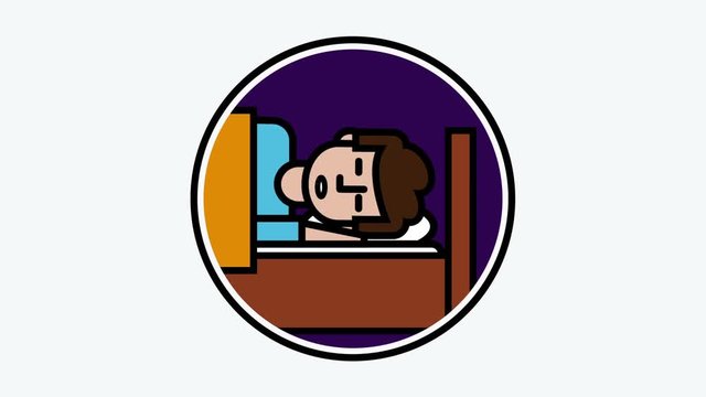 junger Mann schl&auml;ft im Bett Animation im flat line icon Design mit Luma Matte