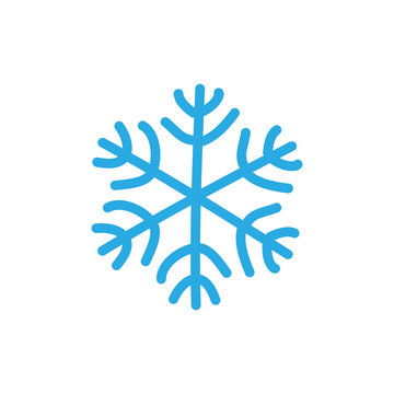 Snowflake icon. Blue silhouette snow flake sign, isolated on white background. Flat design. Symbol of winter, frozen, Christmas, New Year holiday. Graphic element decoration Vector illustration