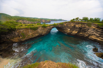Broken beach is beautiful rock coastline in Nusa Penida island nex to Bali, Indonesia