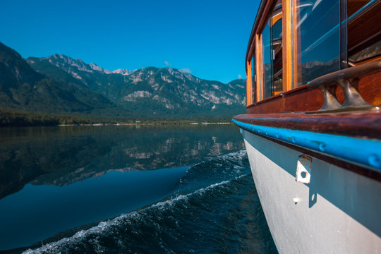 Boat sailing on lake Bohinj