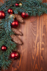 christmas wreath with red and golden balls