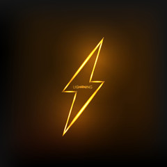 Lightning bolt sign with neon effect. Vector illustration.