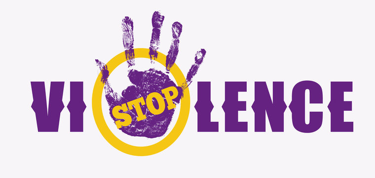 Stop violence sign. Creative social vector design element concept. May be used for human rights theme. Hand Print. Grunge logo.