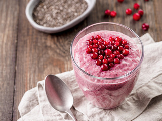 Valentine's Day Chia pudding with red berries heart