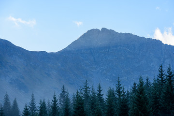 misty morning view in wet mountain area in slovakian tatra