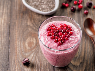 Valentine's Day Chia pudding with red berries heart