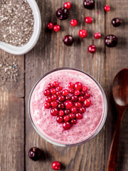 Valentine's Day Chia pudding with red berries heart