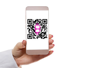 Hand holding mobile banking use scan qr code apps for payment at blur people shopping at department