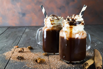 Hot chocolate in a glass.
