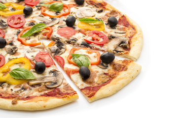 Pizza with ham, pepper and olives