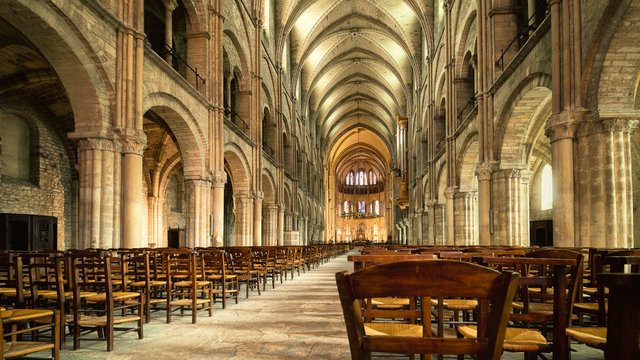 Main hall interior of Saint Remi abbey in Reims, France