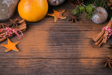 Fresh Tangerines with spices and Christmas decor