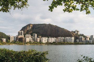 Frame of residential buildings overlooking Lagoa Rodrigo de Freitas, Rio de Janeiro, Brazil