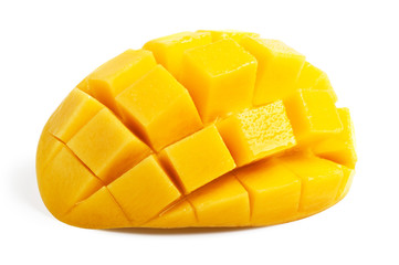 Mango slice cut to cubes isolated