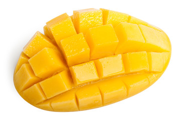 Mango slice cut to cubes isolated