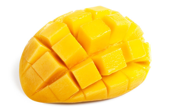 Mango Slice Cut To Cubes Isolated