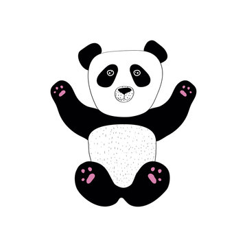 Cute panda hand drown character. Panda bear. Doodle panda icons, Asian Bear images for little kids, for greeting card. AI10