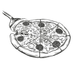 Italian pizza, Pizza design template hand drawn vector illustration realistic sketch