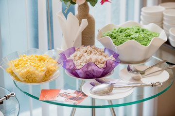 buffet, salad bar, self service of salad bar in restaurant