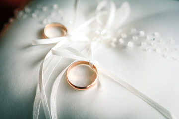 two golden wedding rings. wedding background concept