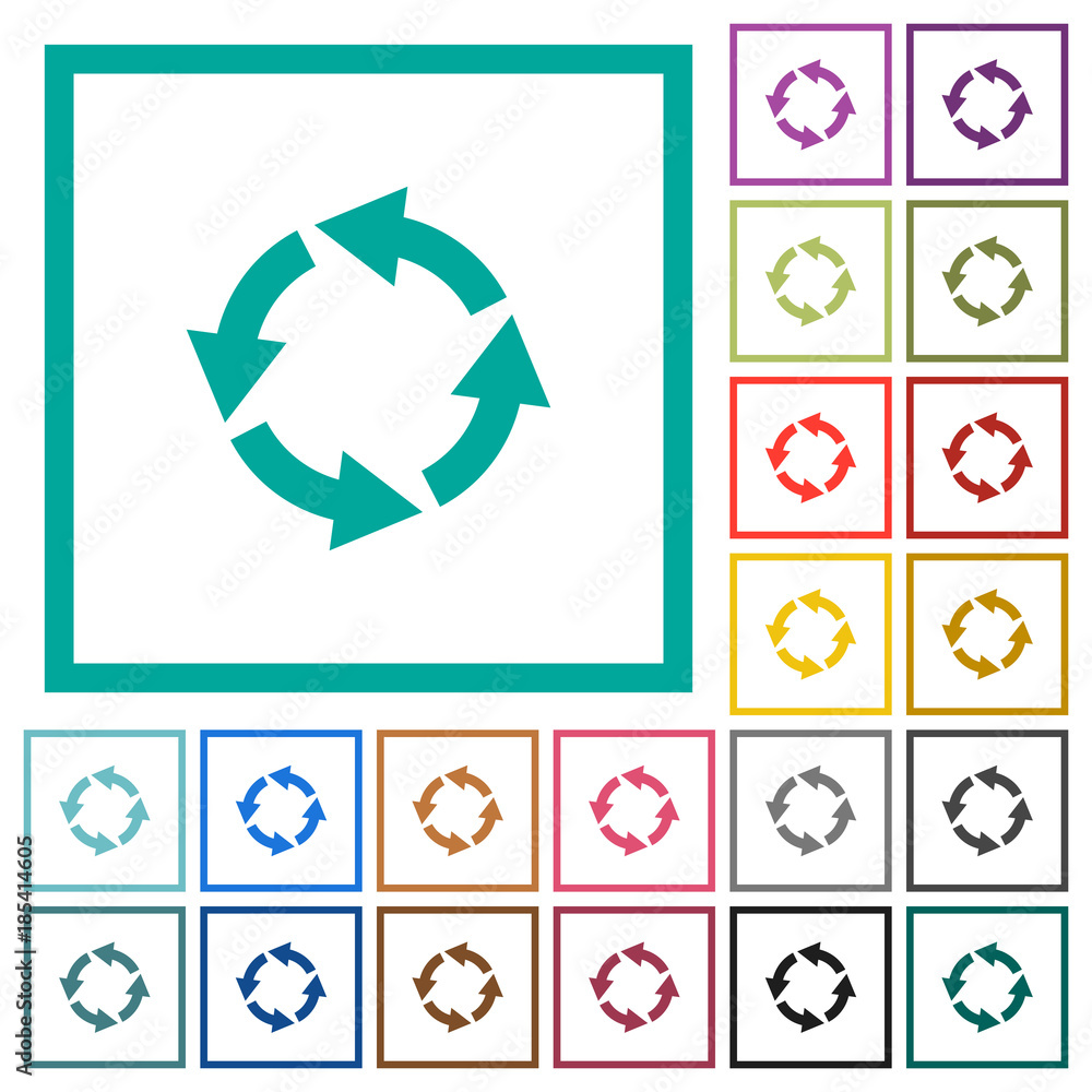 Poster rotate left flat color icons with quadrant frames