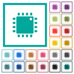 Computer processor flat color icons with quadrant frames