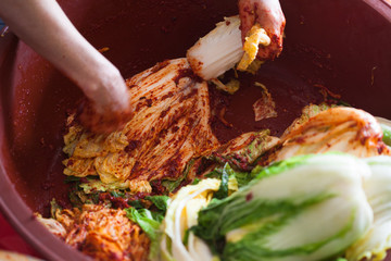 Making many of kimchi in south korea 