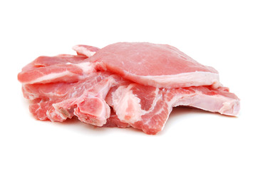 Fresh pork chop meat slices isolated on white