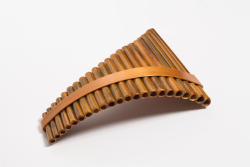Wooden Pan Flute Isolated on white 