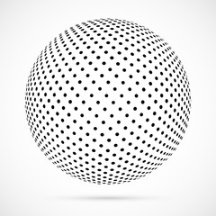 White 3D vector halftone sphere.Dotted spherical background.Logo template with shadow.Circle dots isolated on the white background.